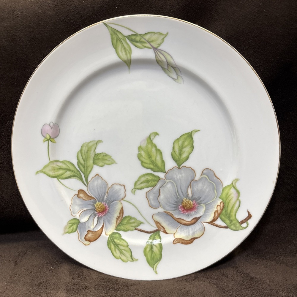 Roselyn China Porcelain Round Floral Plate White w/ Gold Rim Japan